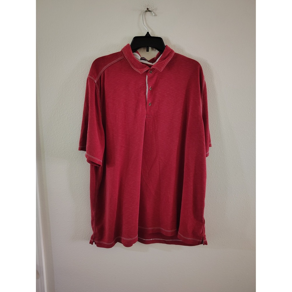 Johnston‎ & Murphy Mens XXXL Red Slub Knit Polo Shirt Contrast Stitch Short